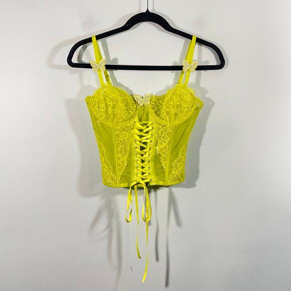 Betsey Johnson X Forever 21 Tops - Betsey Johnson X Forever 21 Neon Green Butterflies Lace Corset Cami Top Size M
